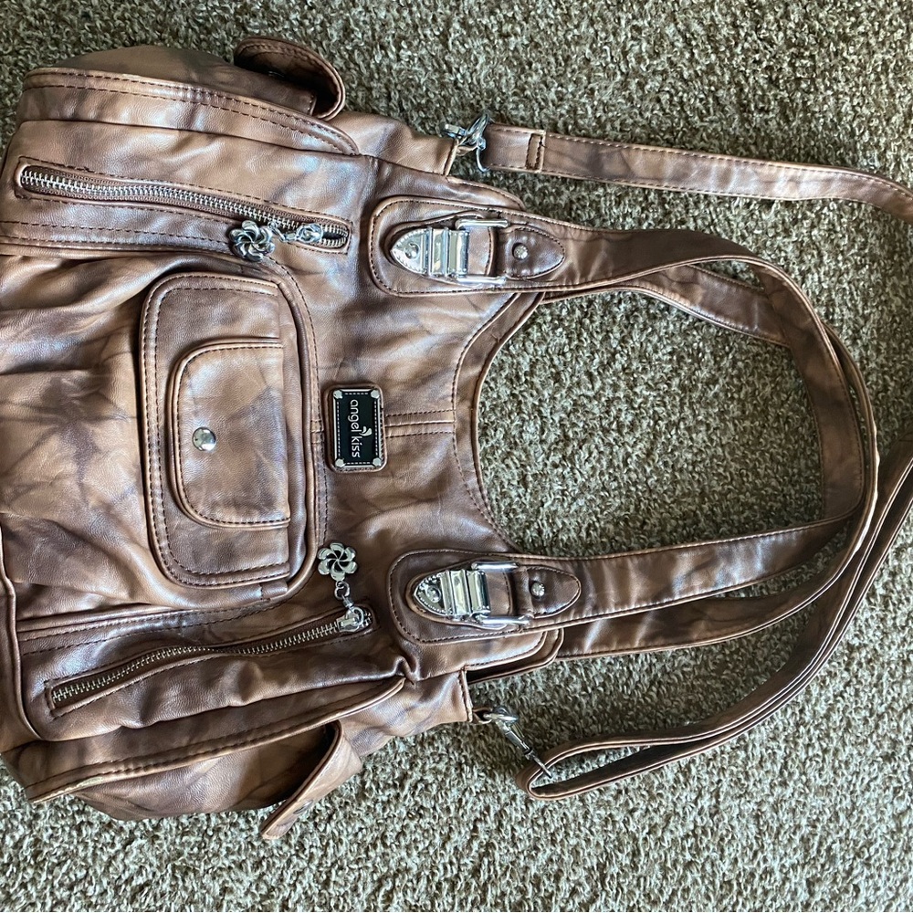 Angel Kiss Brown Faux Leather Handbag